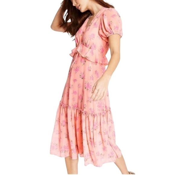 LOVE SHACK FANCY x Target Fleur Pink Melon Floral Midi Dress - Picture 1 of 7
